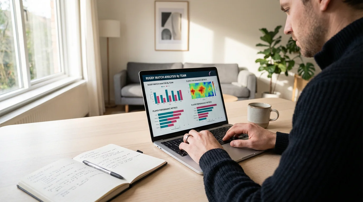 Parieur analysant les cotes et statistiques rugby sur écran